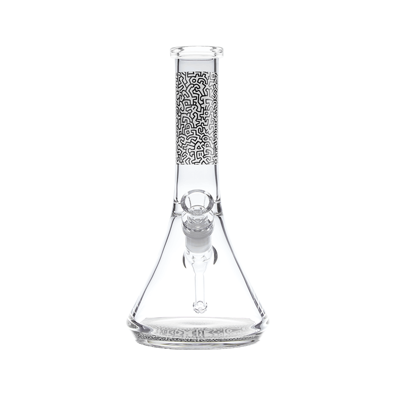 Keith Haring Glass Water Pipe - Black And White front view
