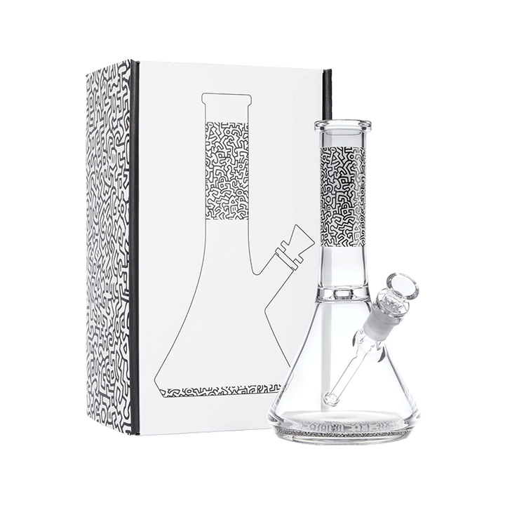 Keith Haring Glass Water Pipe - Black And White left view