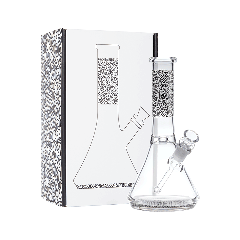 Keith Haring Glass Water Pipe - Black And White left view