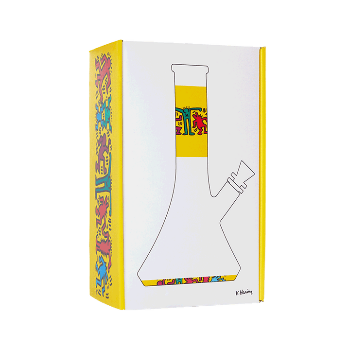 Keith Haring Glass Water Pipe - Multi Yellow packaging left view