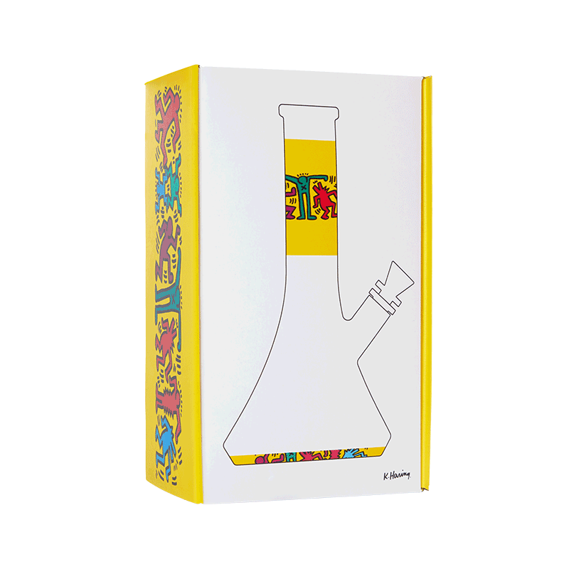 Keith Haring Glass Water Pipe - Multi Yellow packaging left view