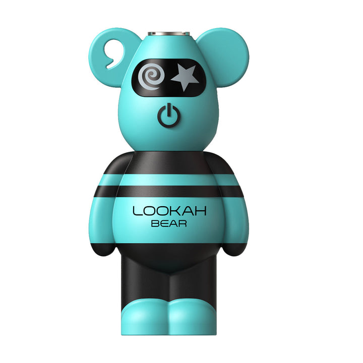 LOOKAH Bear 510 Battery in teal and black, shaped like a cartoon bear with power button and branding, ideal for vape cartridge compatibility and portability.