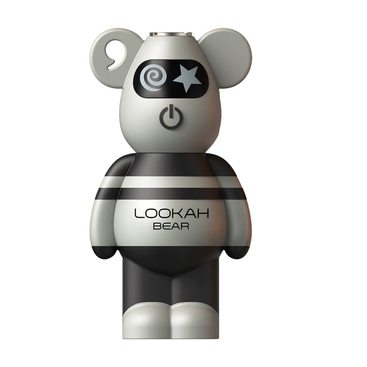 LOOKAH Bear 510 Battery in black and gray with cartoon bear design, compatible with 510 cartridges and featuring 3 voltage settings for vaping.