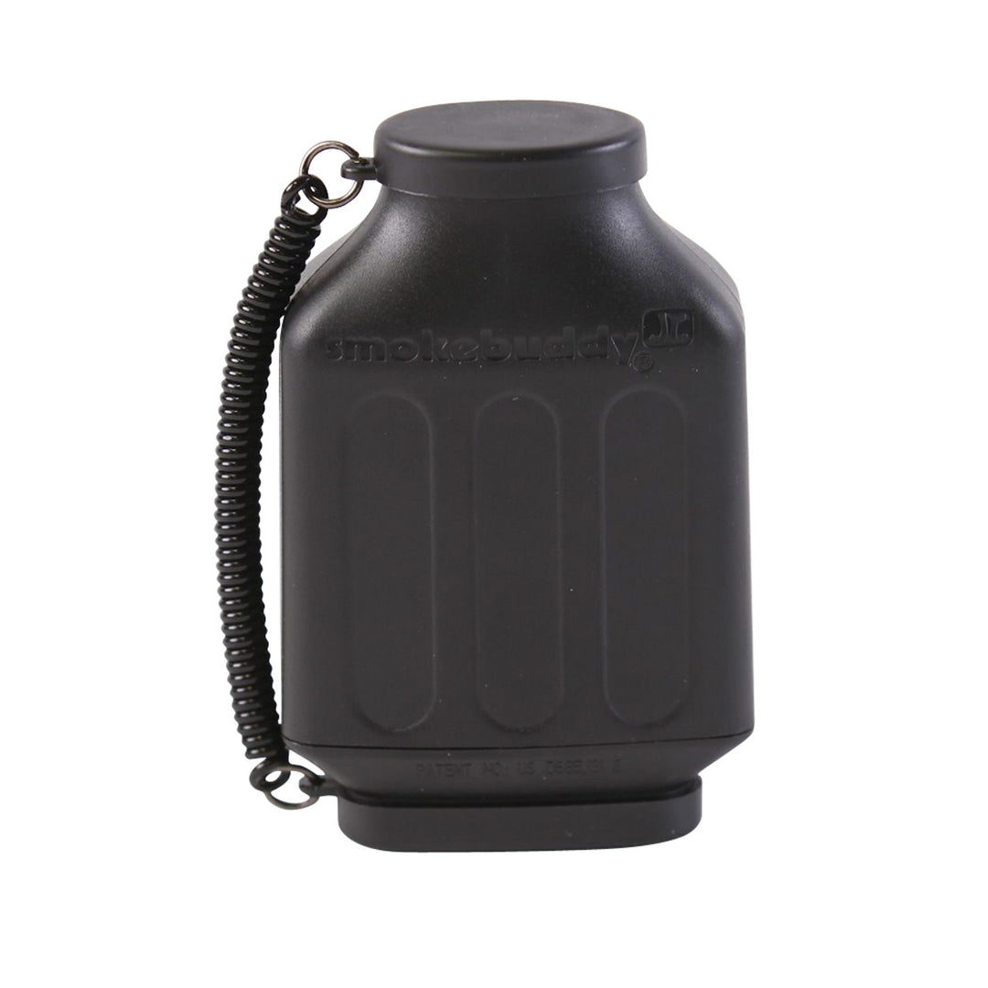 Smoke Buddy Jr. Air Purifier – Black compact personal filter with carry strap and matte finish.