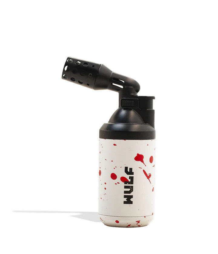 Wulf Mods Roar Torch – White with Red Splatter body, portable 2,372°F butane torch for heating quartz evenly.