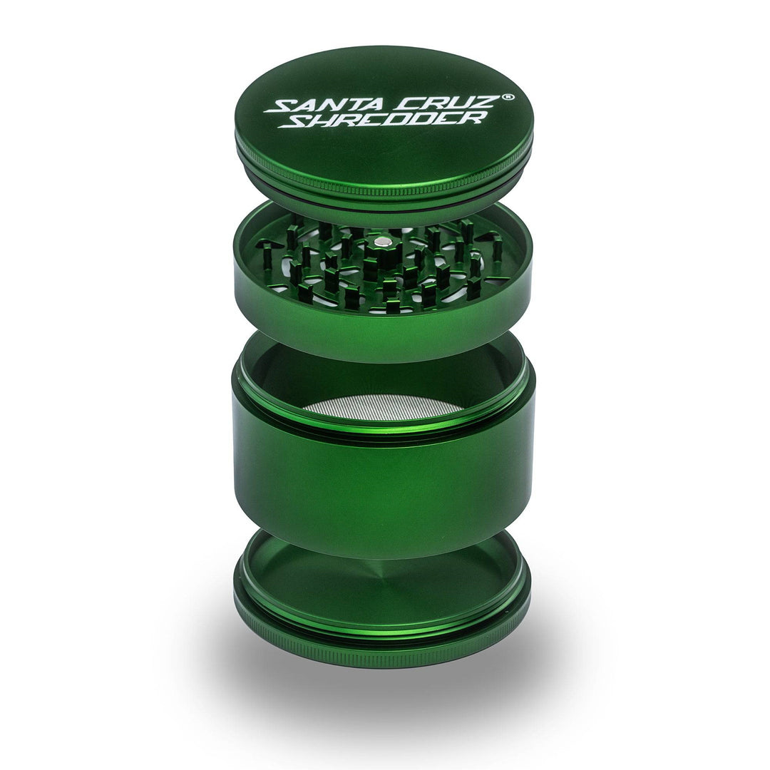 Santa Cruz Shredder jumbo grinder with kief screen and catch Green Finish