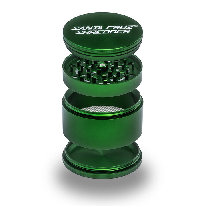Santa Cruz Shredder jumbo grinder with kief screen and catch Green Finish