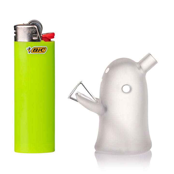 Size Comparison Of MJ Arsenal BooBud Blunt Bubbler Next To A BIC Lighter