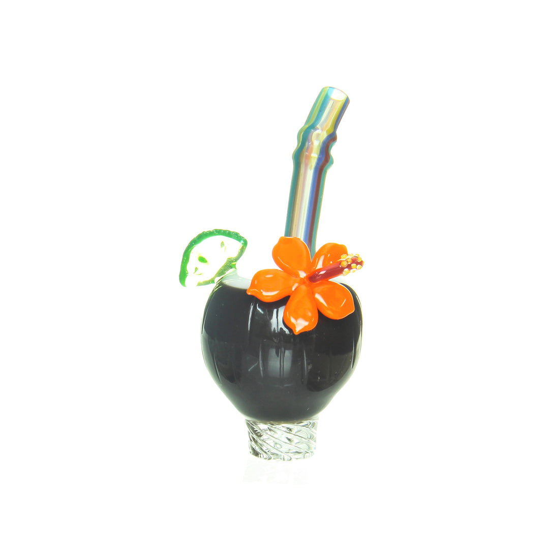 Reyna Coconut Spinner Cap in Orange Flower — heady glass directional spinner carb cap, hand-shaped orange flower accent, fits 25mm and 30mm bangers