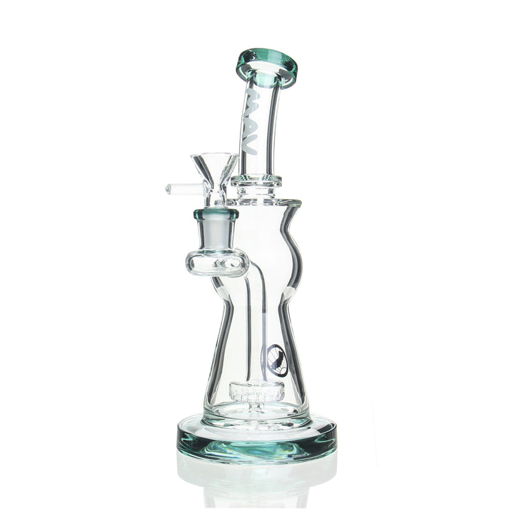 MAV Beam Puck Perc Bent Neck Rig — Teal colorway puck perc dab rig