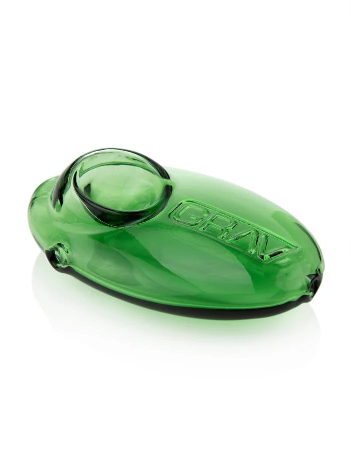 Grav Pebble Spoon green glass pipe – compact design on white background