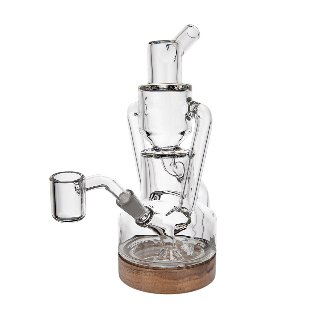 MJ Arsenal Apex Mini Rig Alpine Series, recycler glass rig with walnut base, hero shot