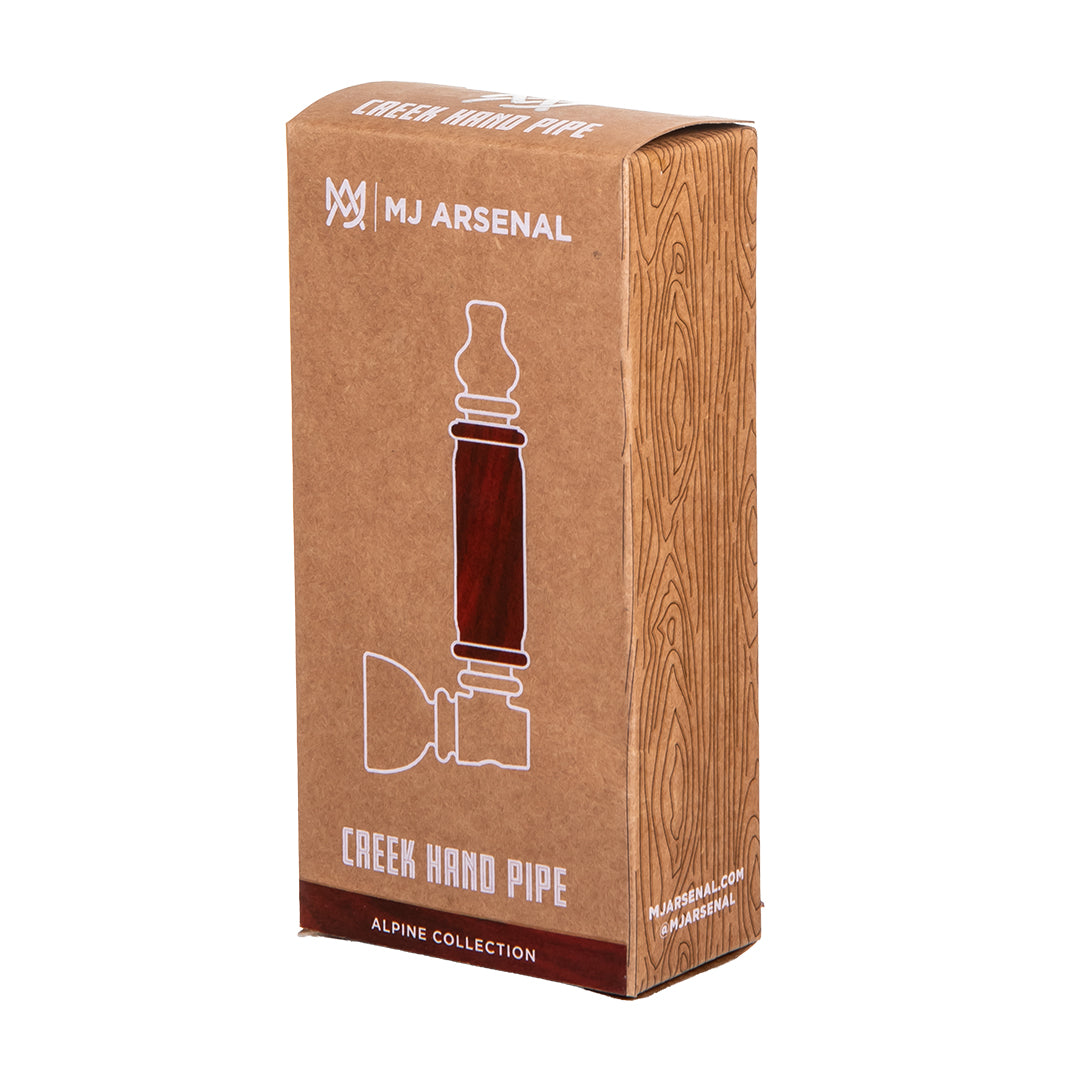 Front of the MJ Arsenal Alpine Collection retail packaging for the Creek Hand Pipe