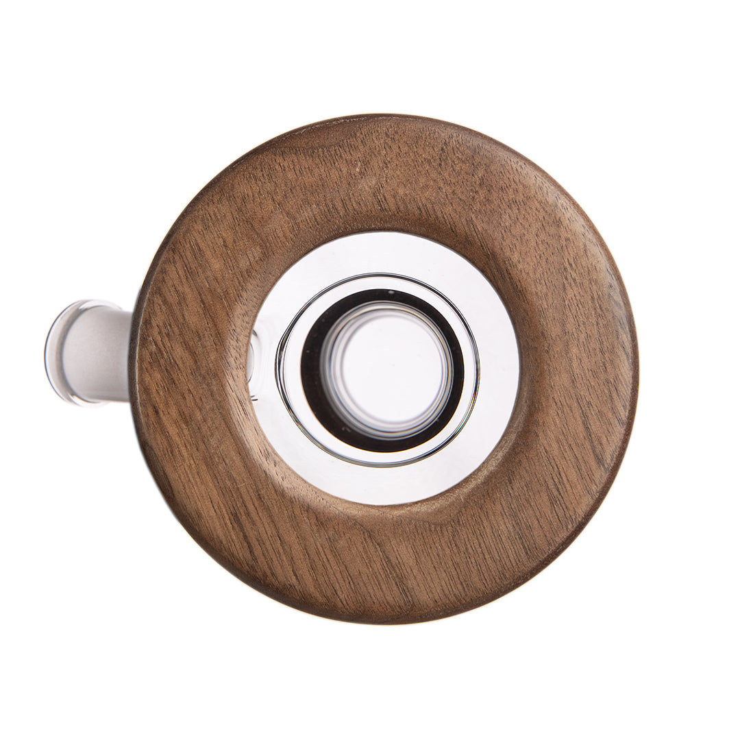 MJ Arsenal Alpine Palisade Water Pipe, top view wood base and glass connection
