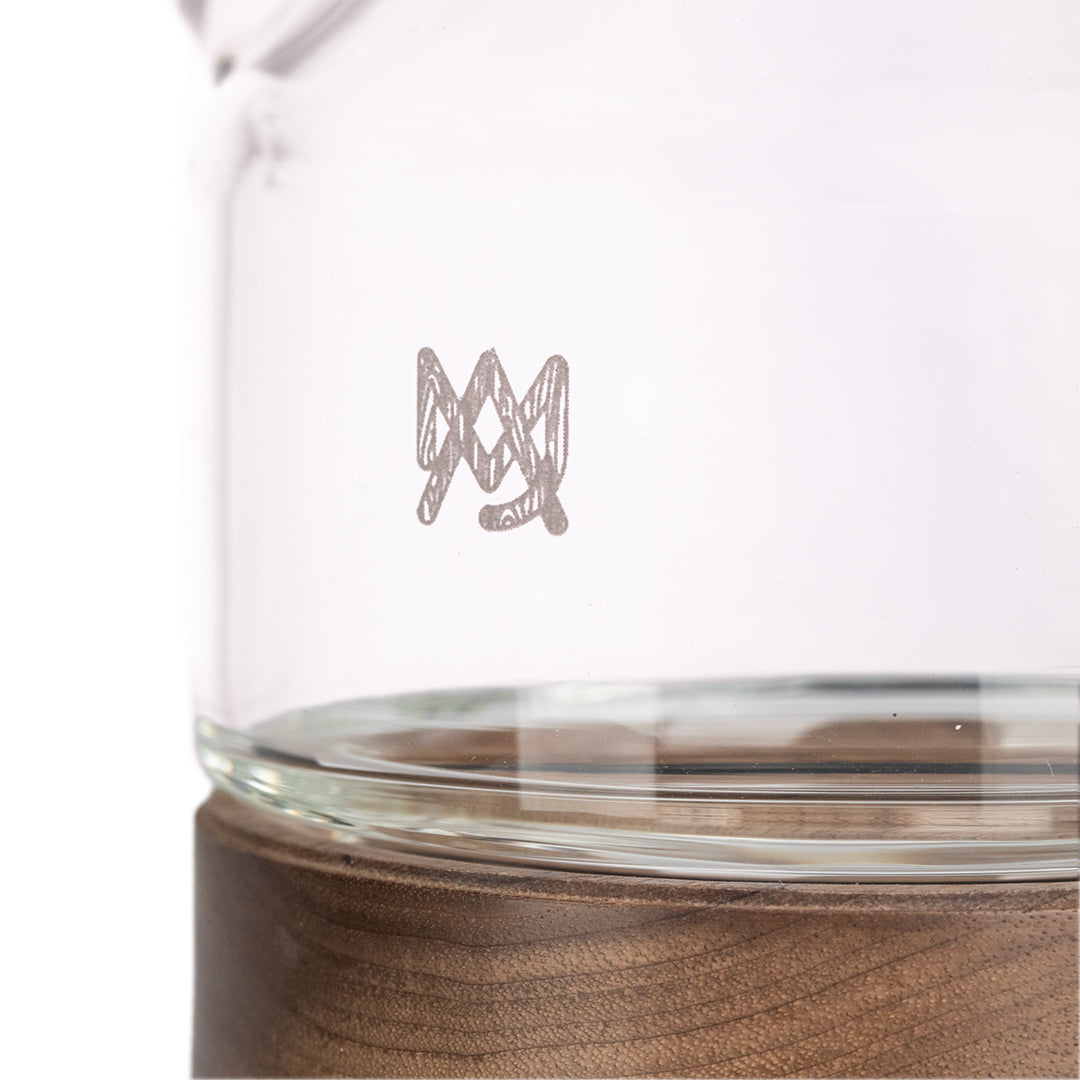 MJ Arsenal Alpine Palisade Water Pipe, logo detail etched glass and walnut accent