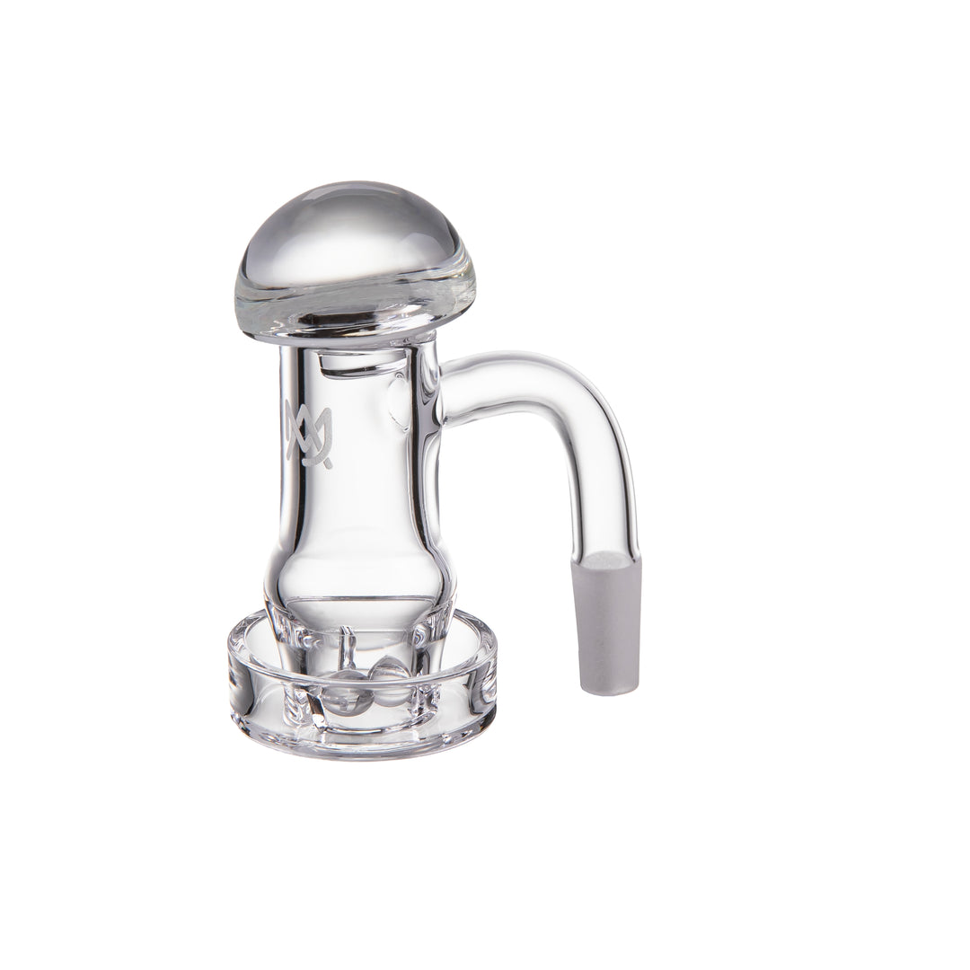 MJ Arsenal Bubble Banger in 10mm male 90 degree, shown with the included carb cap and two 6mm terp pearls