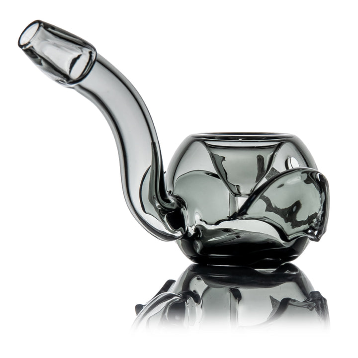 MJ Arsenal Bud-Sucker Hand Pipe from the mouthpiece side, the upswept smoke glass stem curving over the body