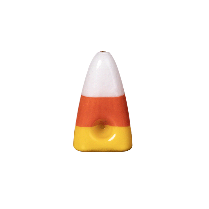 360-degree rotating animation of MJ Arsenal Candy Corn Pipe showing full color details and handblown glass design