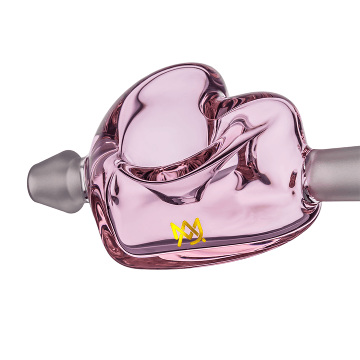 MJ Arsenal Cupid's Bowl Pipe — heart-themed glass hand pipe, side profile