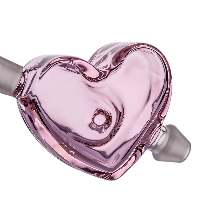 MJ Arsenal Cupid's Bowl Pipe — heart-themed glass hand pipe, top-down view