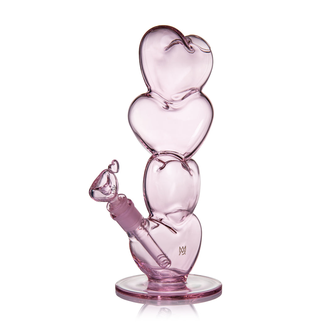 MJ Arsenal Evermore water pipe full view showing the stacked heart borosilicate glass design with heart-shaped 14mm flower bowl