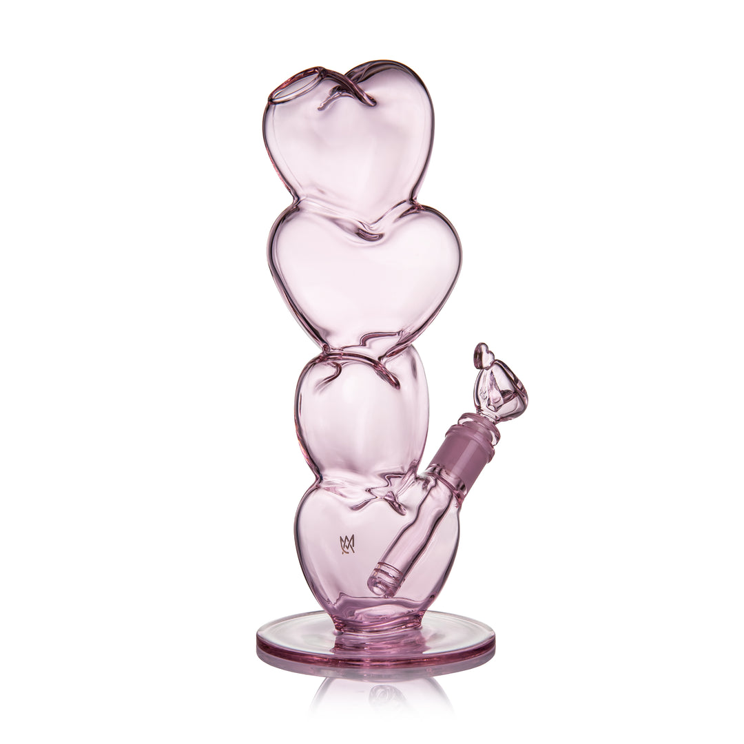 MJ Arsenal Evermore heart glass bong rear angle showing the airflow path and heart-shaped chamber alignment