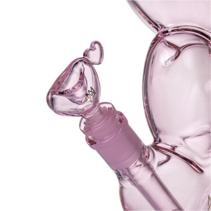 MJ Arsenal Evermore water pipe close-up of the heart-shaped bowl and joint connection