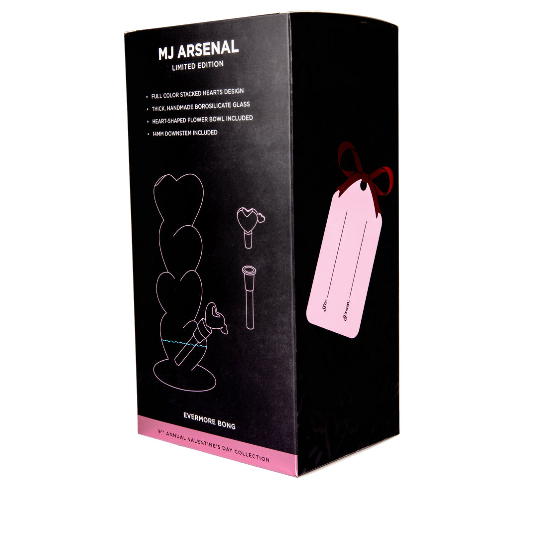 MJ Arsenal Evermore water pipe retail packaging back showing MJ Arsenal branding and included items