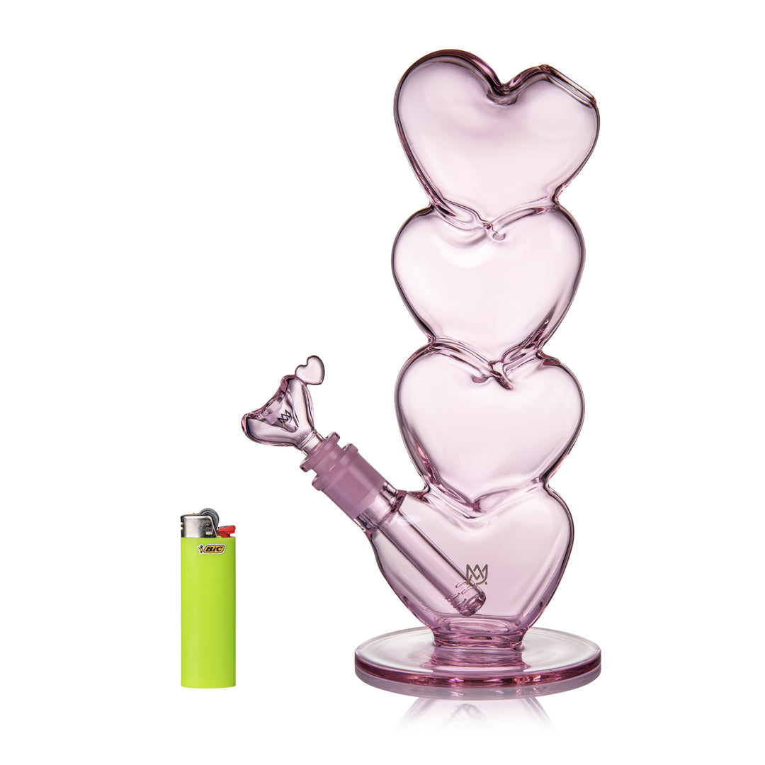 MJ Arsenal Evermore water pipe lifestyle scale shot showing full height and heart bowl placement