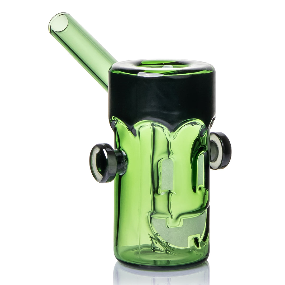 MJ Arsenal Frankenbubbler three-quarter view from the left, the monster face below the black flat top
