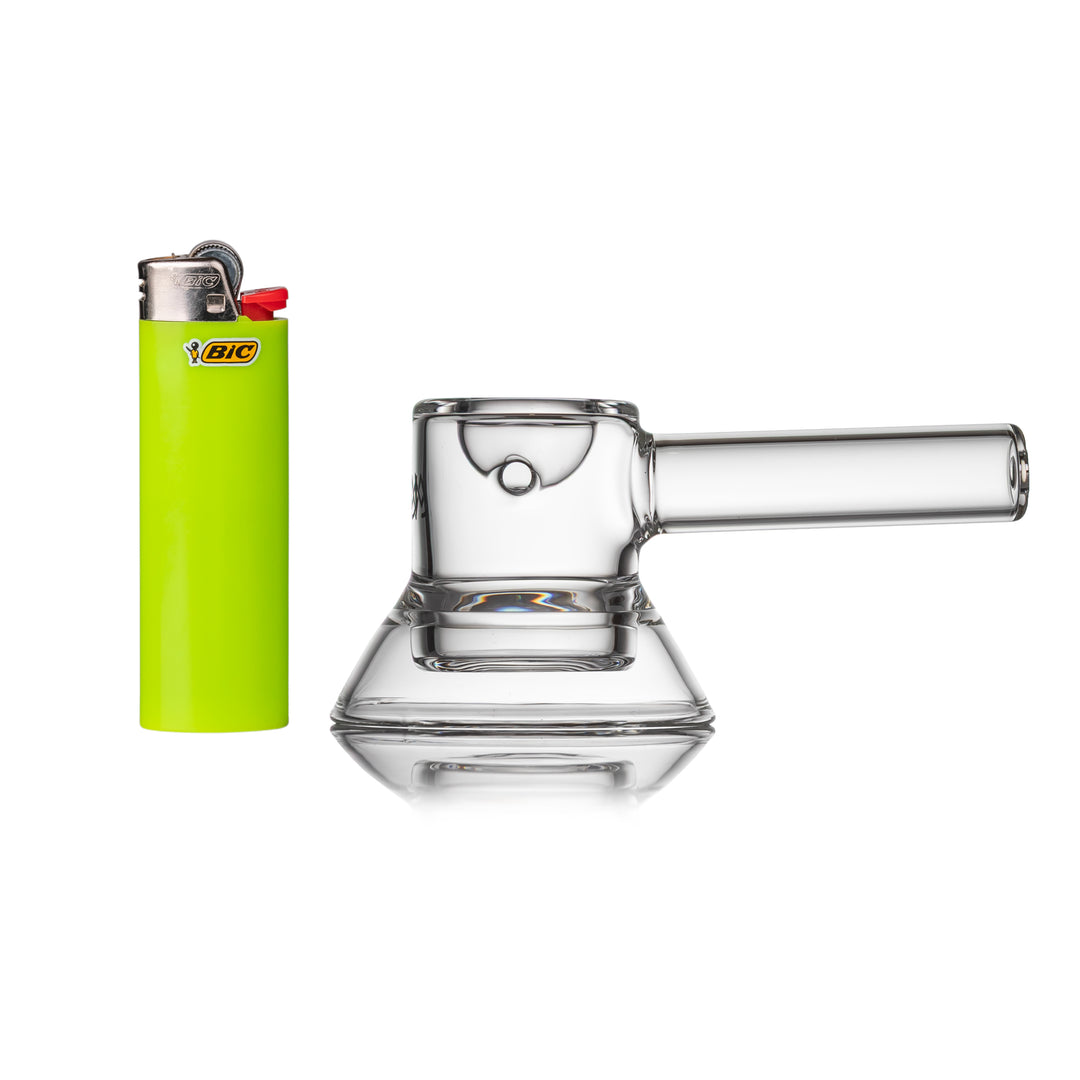 MJ Arsenal Grotto Hand Pipe shown next to a Bic lighter for scale — 4.5-inch compact hand pipe