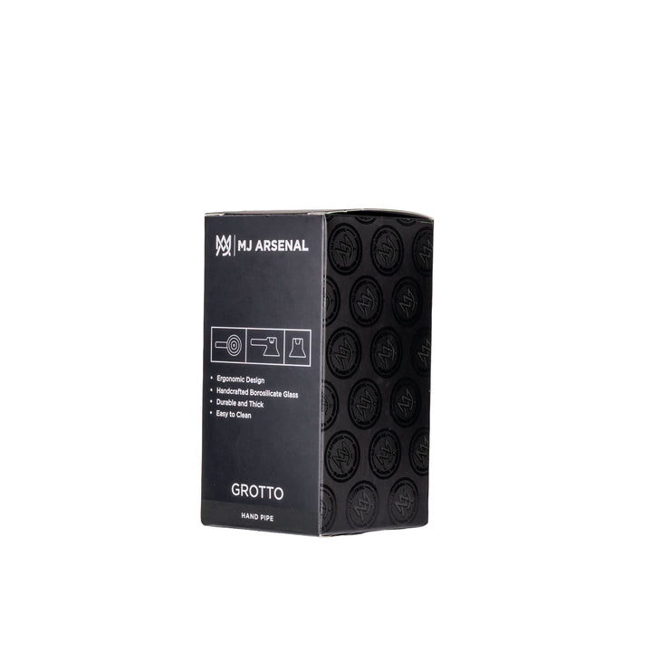 MJ Arsenal Grotto Hand Pipe retail packaging back — product specifications and MJ Arsenal branding