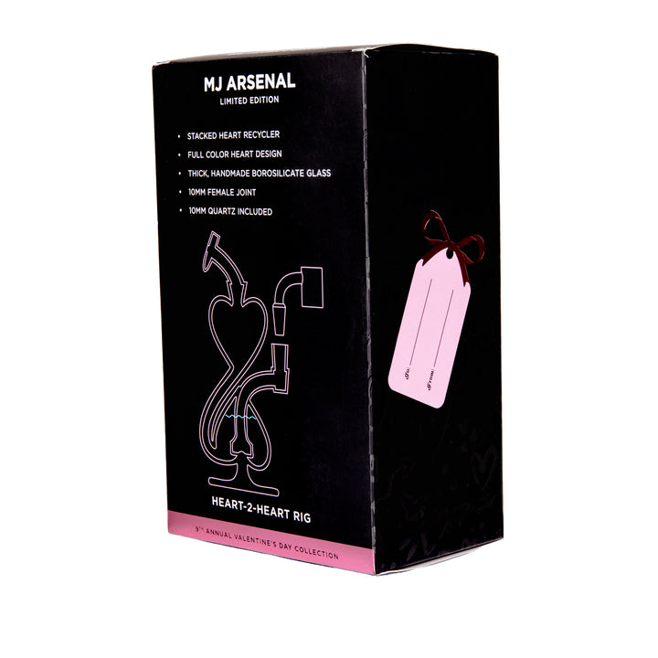 MJ Arsenal H2H Heart-2-Heart Dab Rig Set retail packaging back showing MJ Arsenal included items and contents