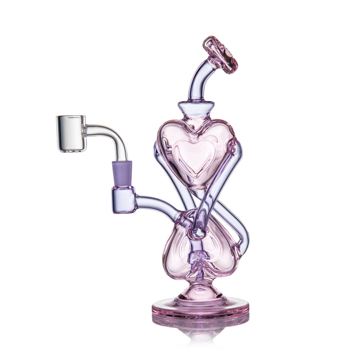 MJ Arsenal H2H Heart-2-Heart dab rig full view showing dual stacked heart chambers and complete recycler glass design