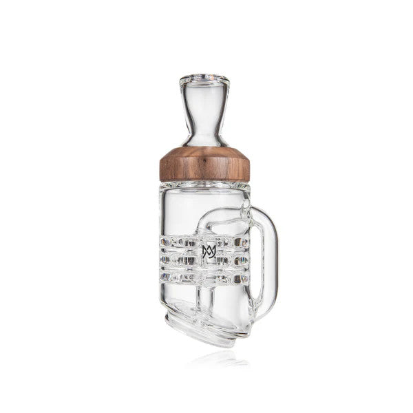 Side view of MJ Arsenal Halo Peak Top showing ergonomic mug-style handle and multi-slit percolator