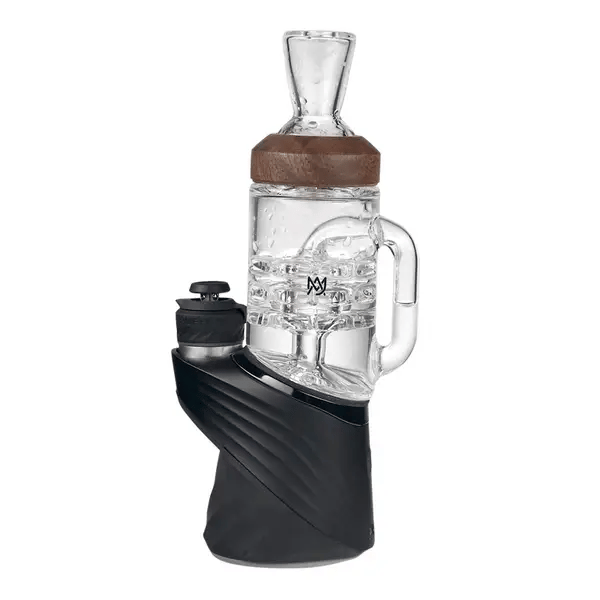 Animated function of MJ Arsenal Halo Peak Top showing all angles of borosilicate glass and wood accents