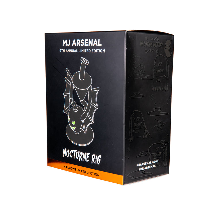MJ Arsenal Nocturne Mini Dab Rig — glow-in-the-dark bat recycler, packaging box back