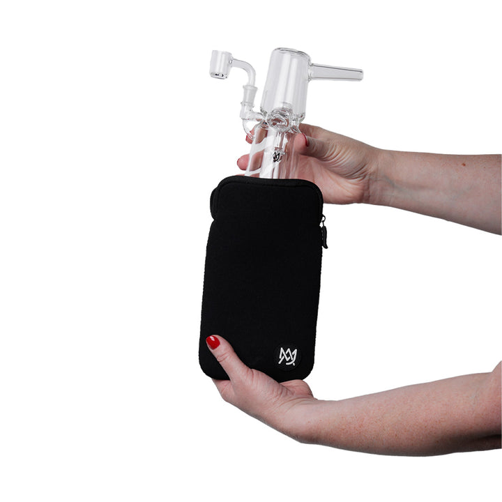 Protective padded pouch for MJ Arsenal bubblers, zippered detail