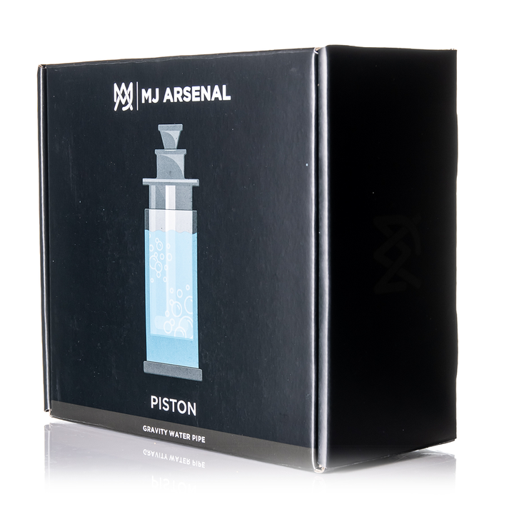 MJ Arsenal Piston Gravity Bong retail packaging, front of the box.