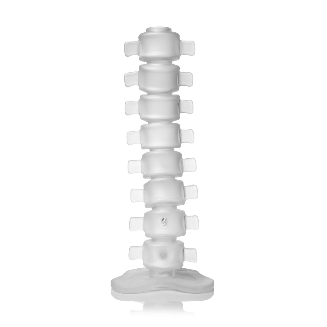 MJ Arsenal Skele-Tube Bong rear view, the full 12.5 inch frosted spine column standing on its flat wide bone-shaped base