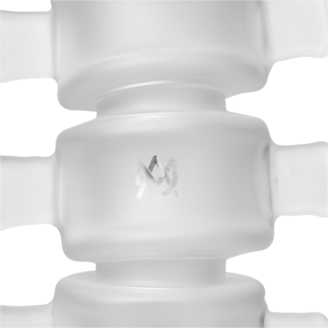 Close-up of a frosted vertebra on the MJ Arsenal Skele-Tube Bong carrying the MJ Arsenal logo