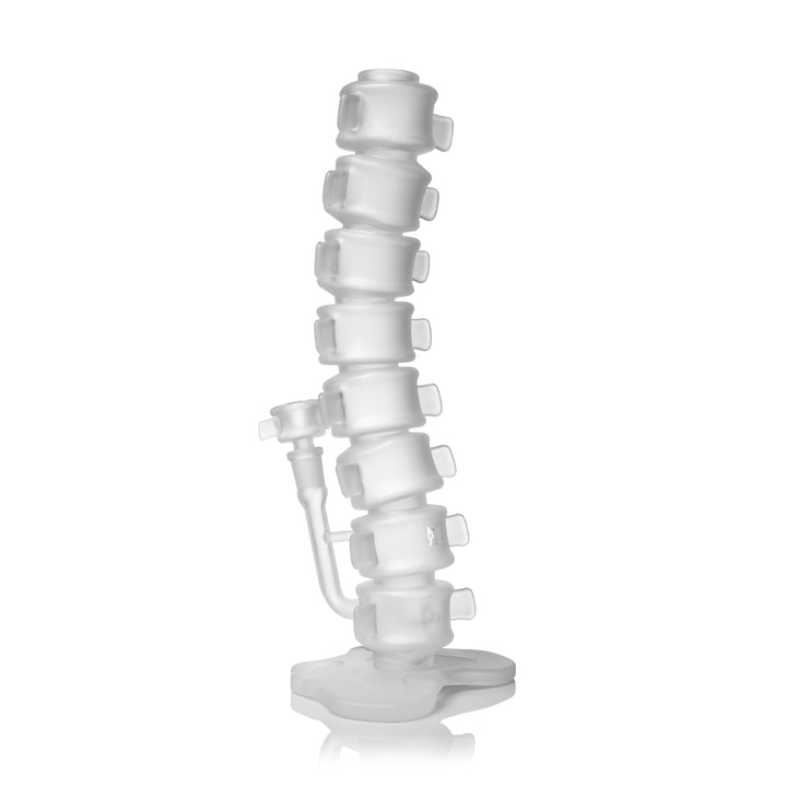 MJ Arsenal Skele-Tube Bong three-quarter view from the bowl side, the frosted bowl sitting in the angled joint near the base