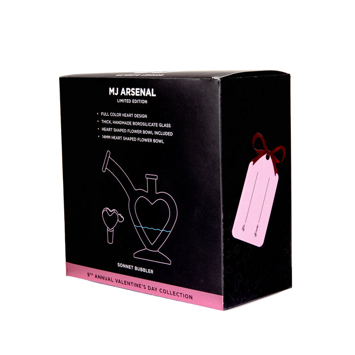 MJ Arsenal Sonnet Bubbler retail box back showing product details, branding, and packaging layout