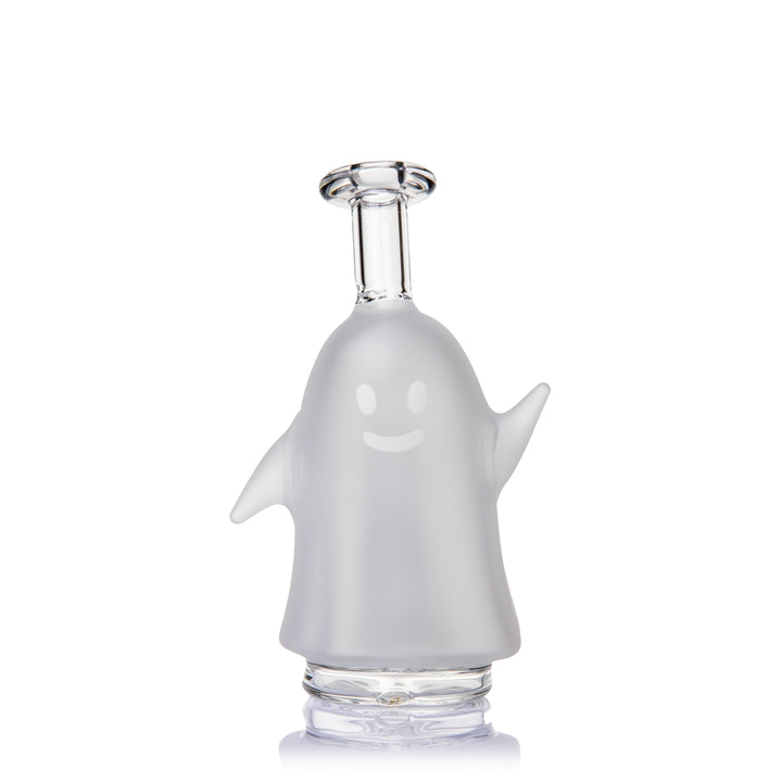 MJ Arsenal Specter Peak Top, frosted white ghost shaped glass attachment with a smiling face and clear stem