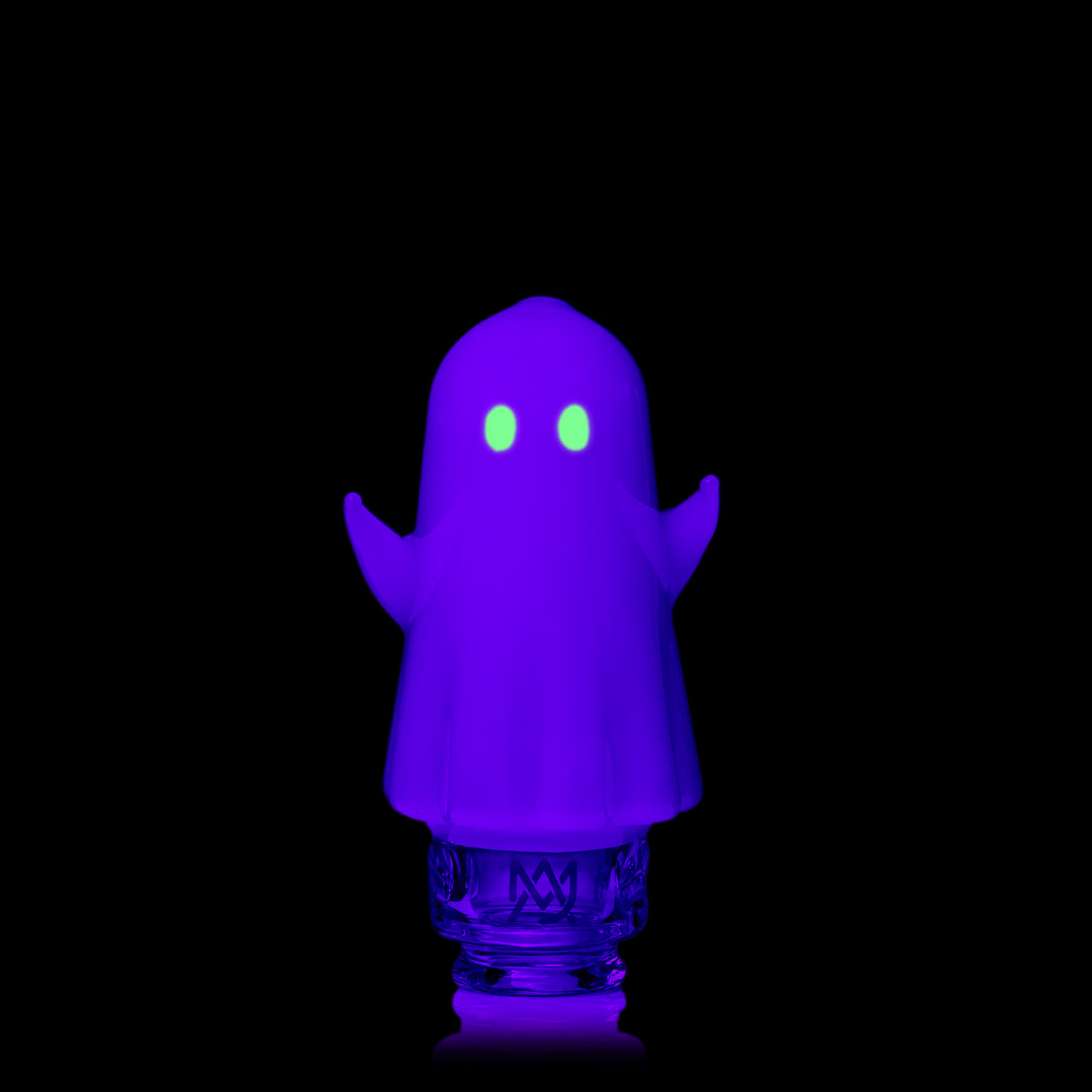 MJ Arsenal Specter Pivot Top under black light, the ghost glowing with green eyes, front view