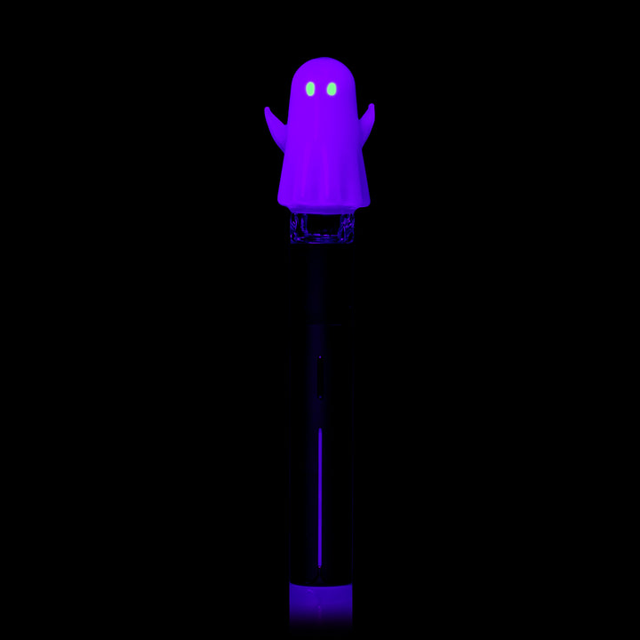 MJ Arsenal Specter Pivot Top glowing under black light, fitted on a Puffco Pivot, front view