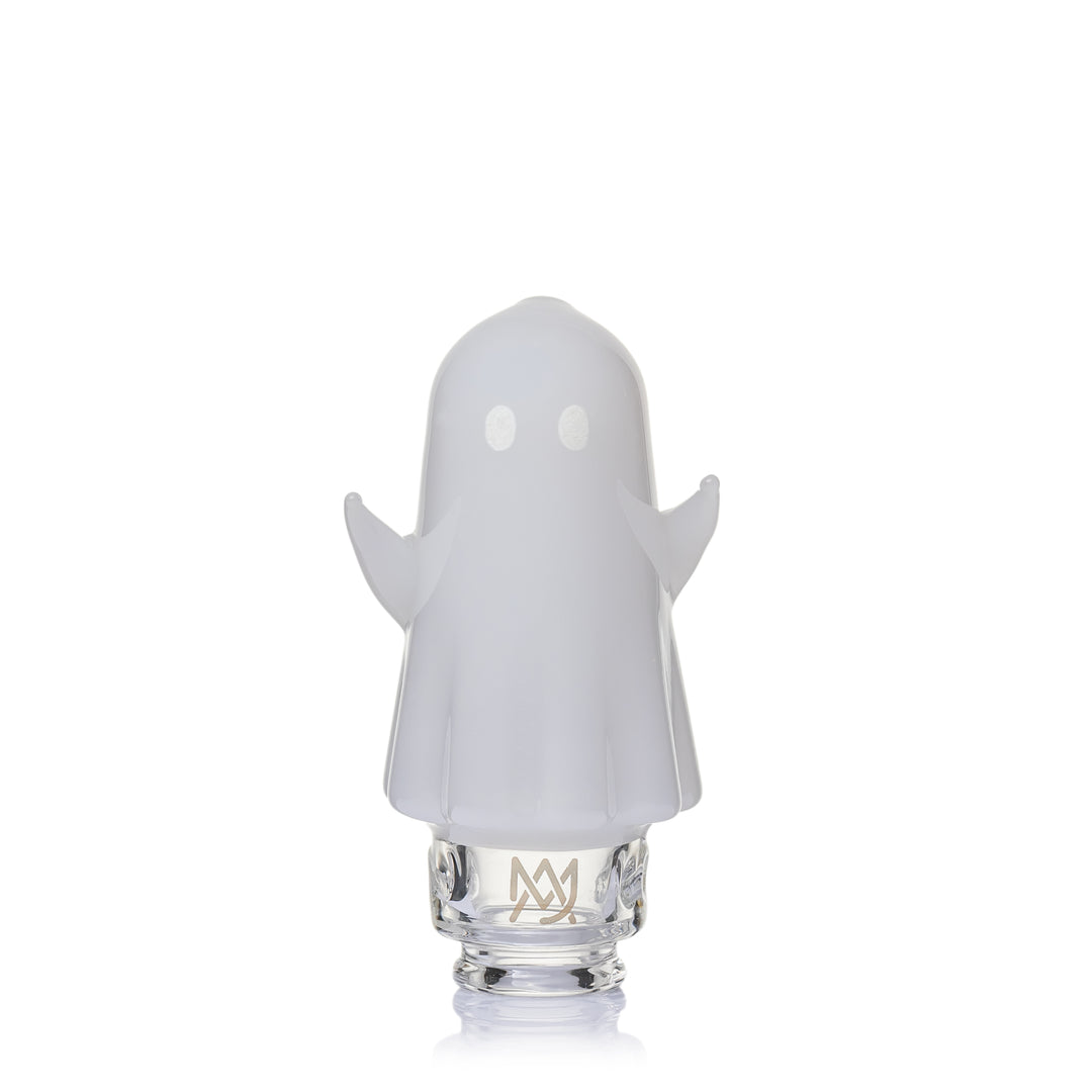 MJ Arsenal Specter Pivot Top, frosted white ghost shaped glass attachment with arms on a clear base