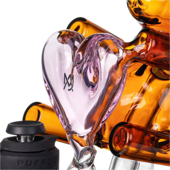 Close-up MJ Arsenal Teddy Peak Top heart percolator and teddy bear glass detail Puffco Peak compatible