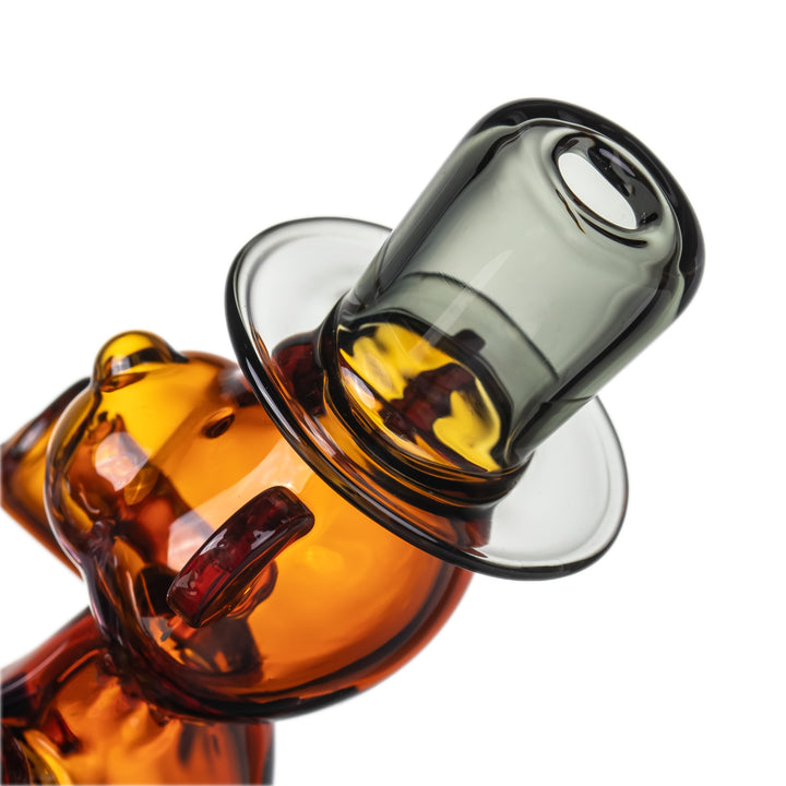 Close-up MJ Arsenal Teddy Peak Top mouthpiece and teddy bear head detail Puffco Peak glass water top