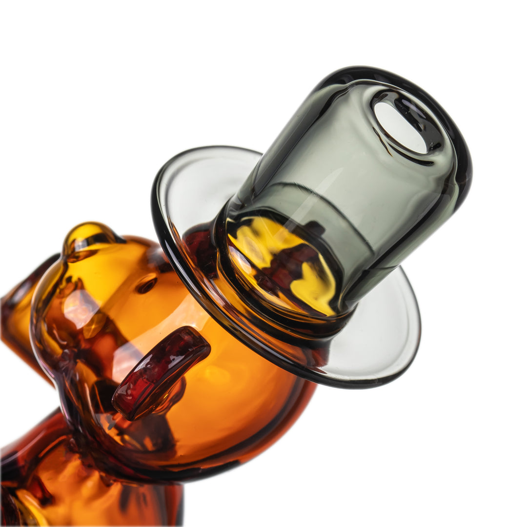 Close-up MJ Arsenal Teddy Peak Top mouthpiece and teddy bear head detail Puffco Peak glass water top